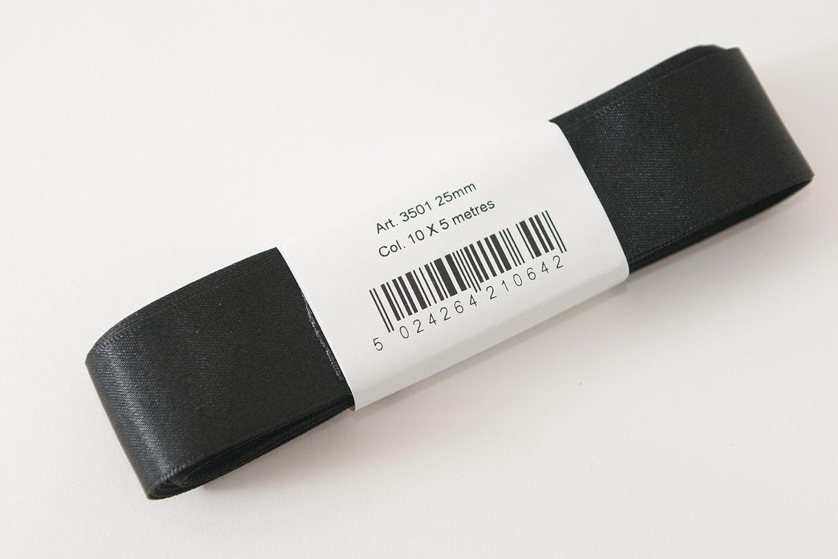 Berisfords Satin Ribbon Pack 5m x 25mm Black (4pc)