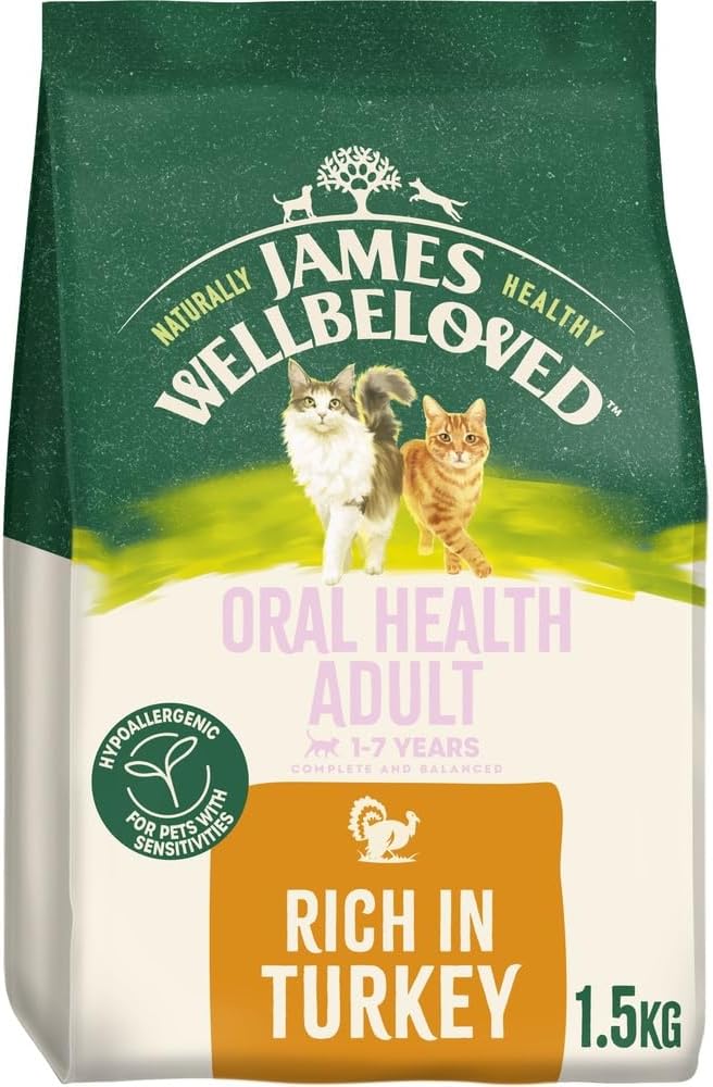 James Wellbeloved Adult Dry Cat Food Oral Health - Turkey & Rice 1.5kg Bag (1-7yrs)