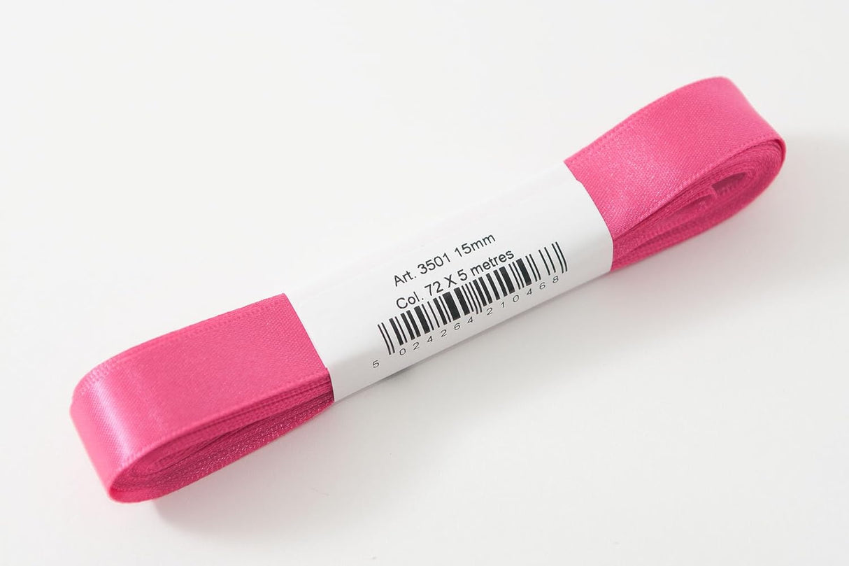Berisfords Satin Ribbon Pack 5m x 15mm Shocking Pink (4pc)