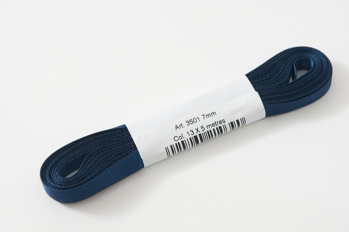 Berisfords Satin Ribbon Pack 5m x 7mm Navy Blue (4pc)