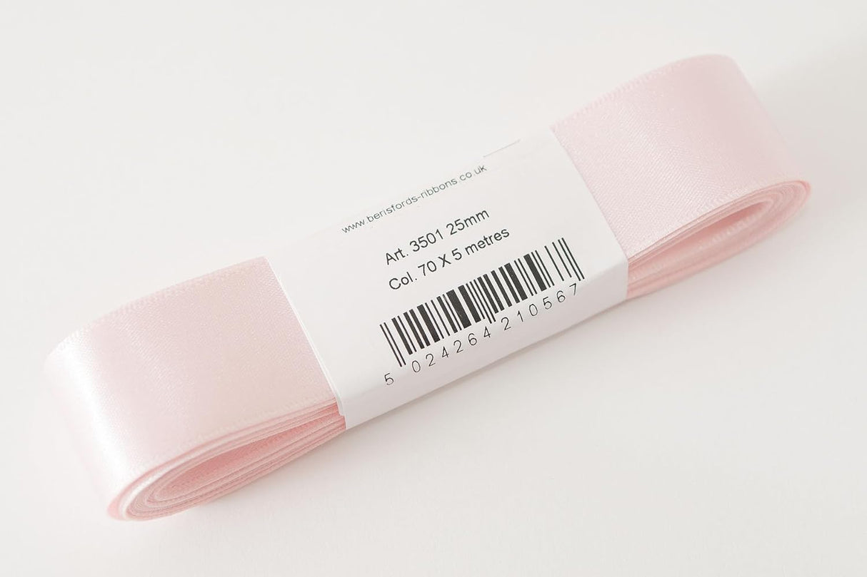 Berisfords Satin Ribbon Pack 5m x 25mm Pale Pink (4pc)