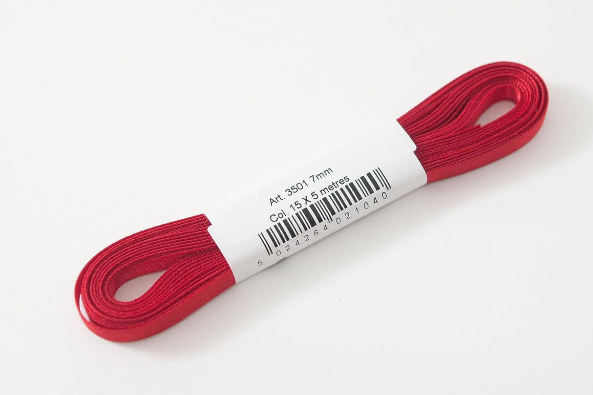 Berisfords Satin Ribbon Pack 5m x 7mm Red (4pc)