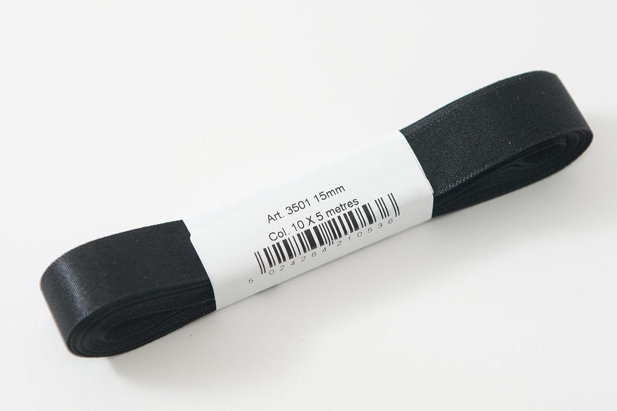 Berisfords Satin Ribbon Pack 5m x 15mm Black (4pc)