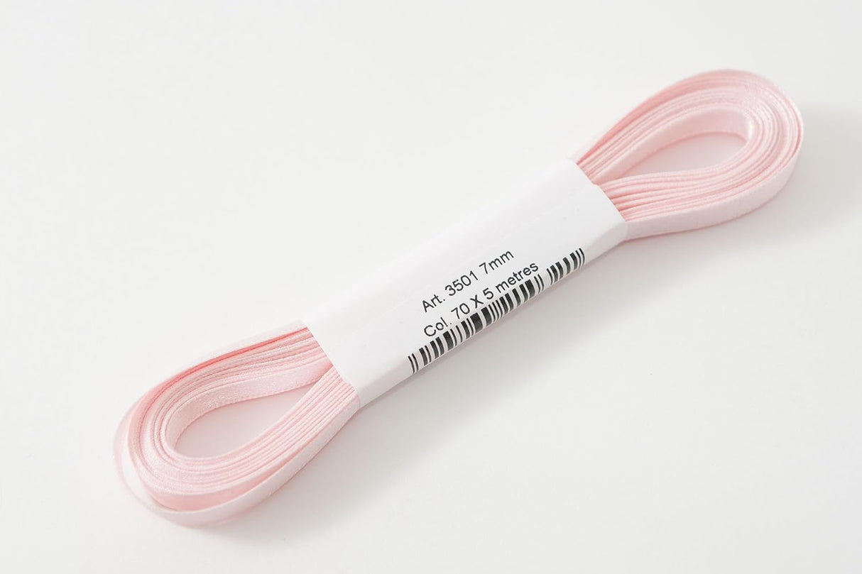 Berisfords Satin Ribbon Pack 5m x 7mm Pale Pink (4pc)