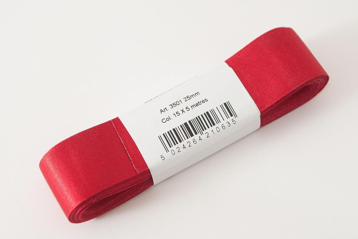Berisfords Satin Ribbon Pack 5m x 25mm Red (4pc)