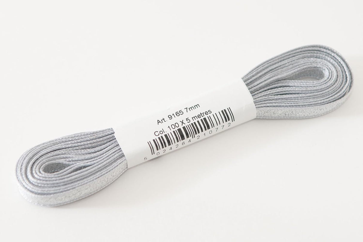 Berisfords Satin Ribbon Pack 5m x 7mm Silver (4pc)