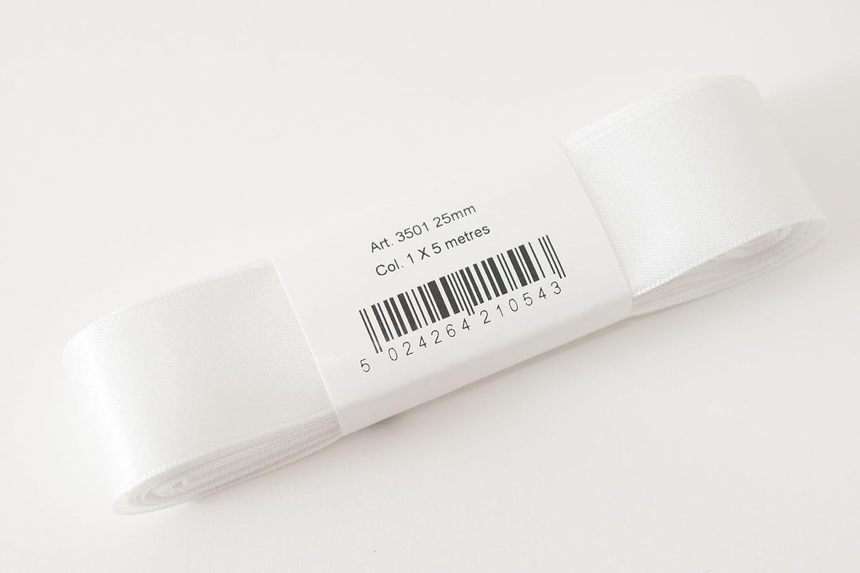 Berisfords Satin Ribbon Pack 5m x 25mm White (4pc)