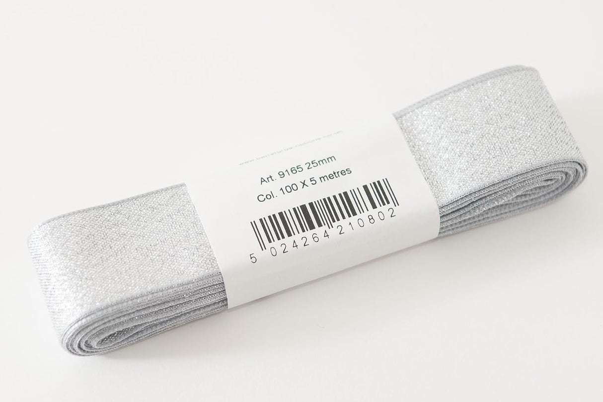 Berisfords Satin Ribbon Pack 5m x 25mm Silver (4pc)