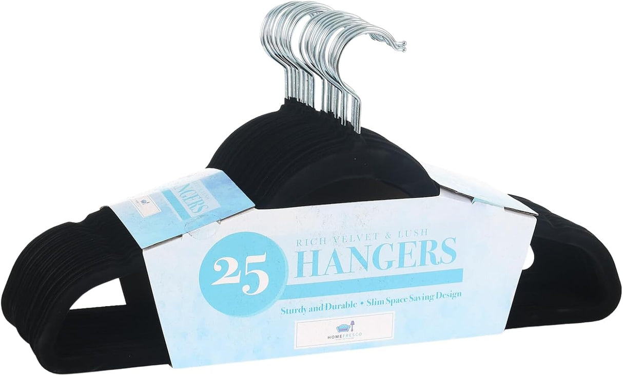 Velvet Covered Slimline Clothes Hangers Black (25pk)