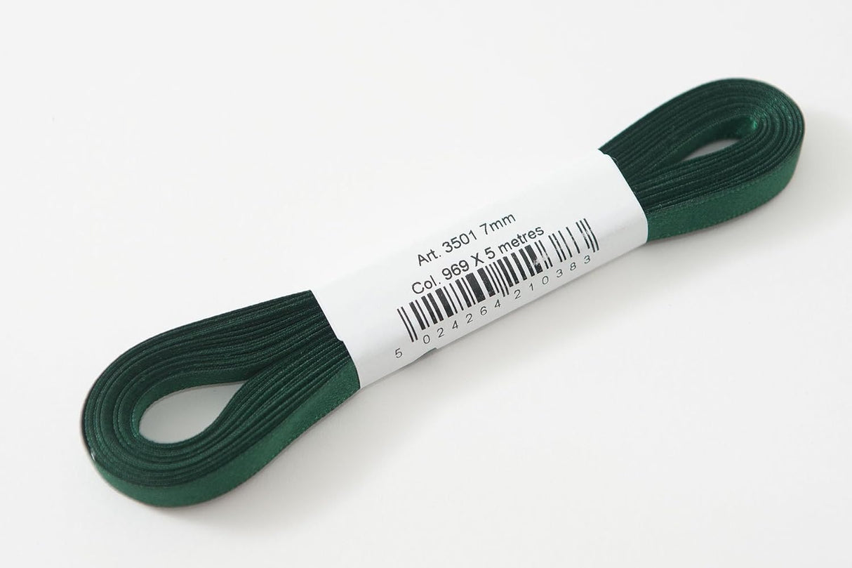 Berisfords Satin Ribbon Pack 5m x 7mm Forest Green (4pc)