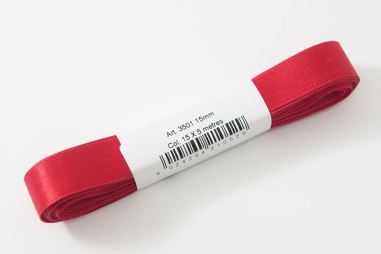 Berisfords Satin Ribbon Pack 5m x 15mm Red (4pc)