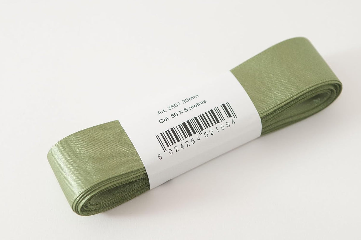 Berisfords Satin Ribbon Pack 5m x 25mm Khaki (4pc)