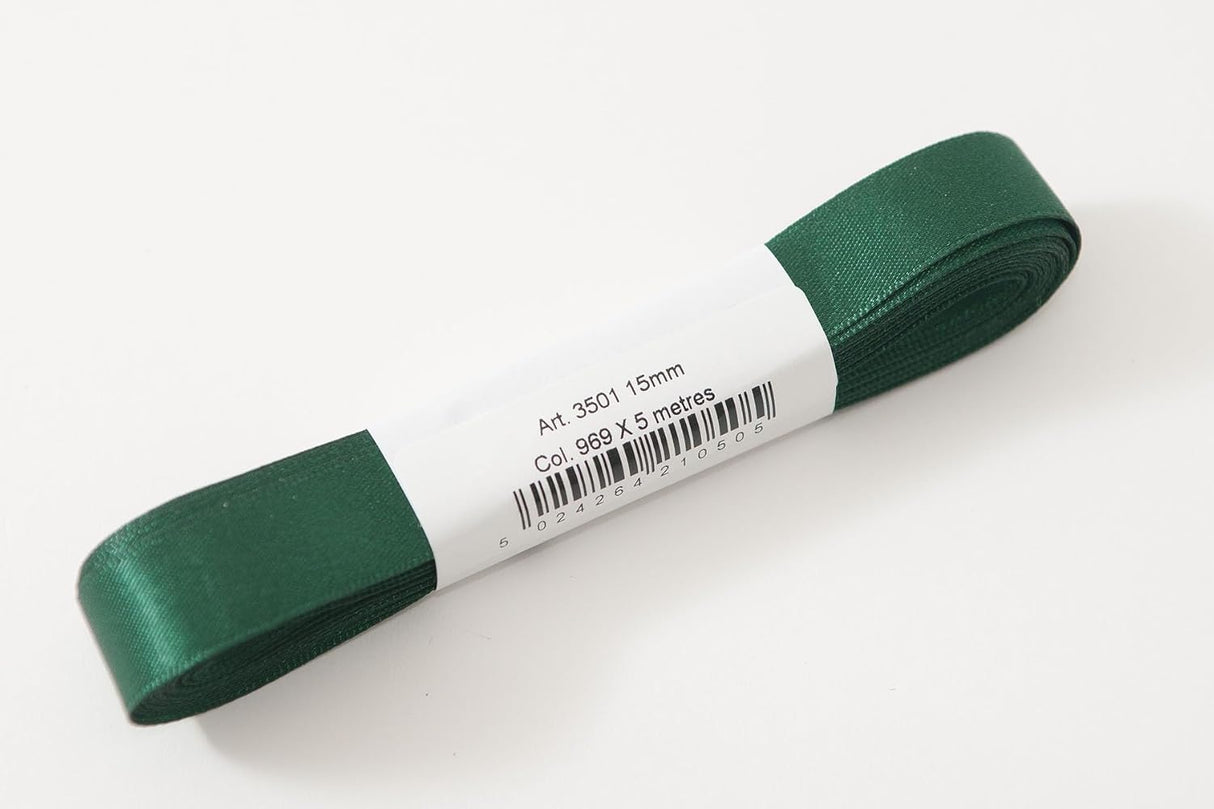 Berisfords Satin Ribbon Pack 5m x 15mm Forest Green (4pc)