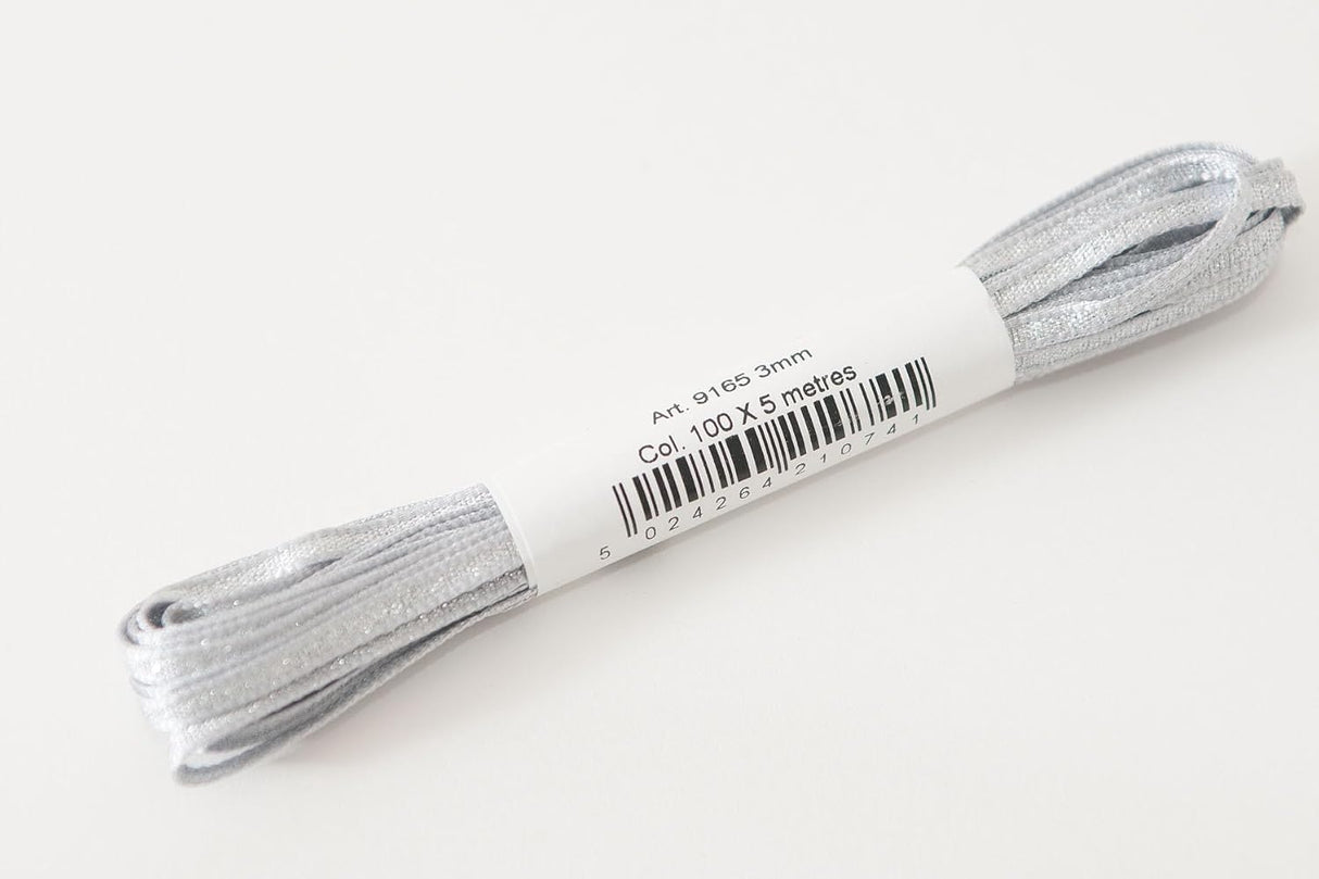 Berisfords Satin Ribbon Pack 5m x 3mm Silver (4pc)