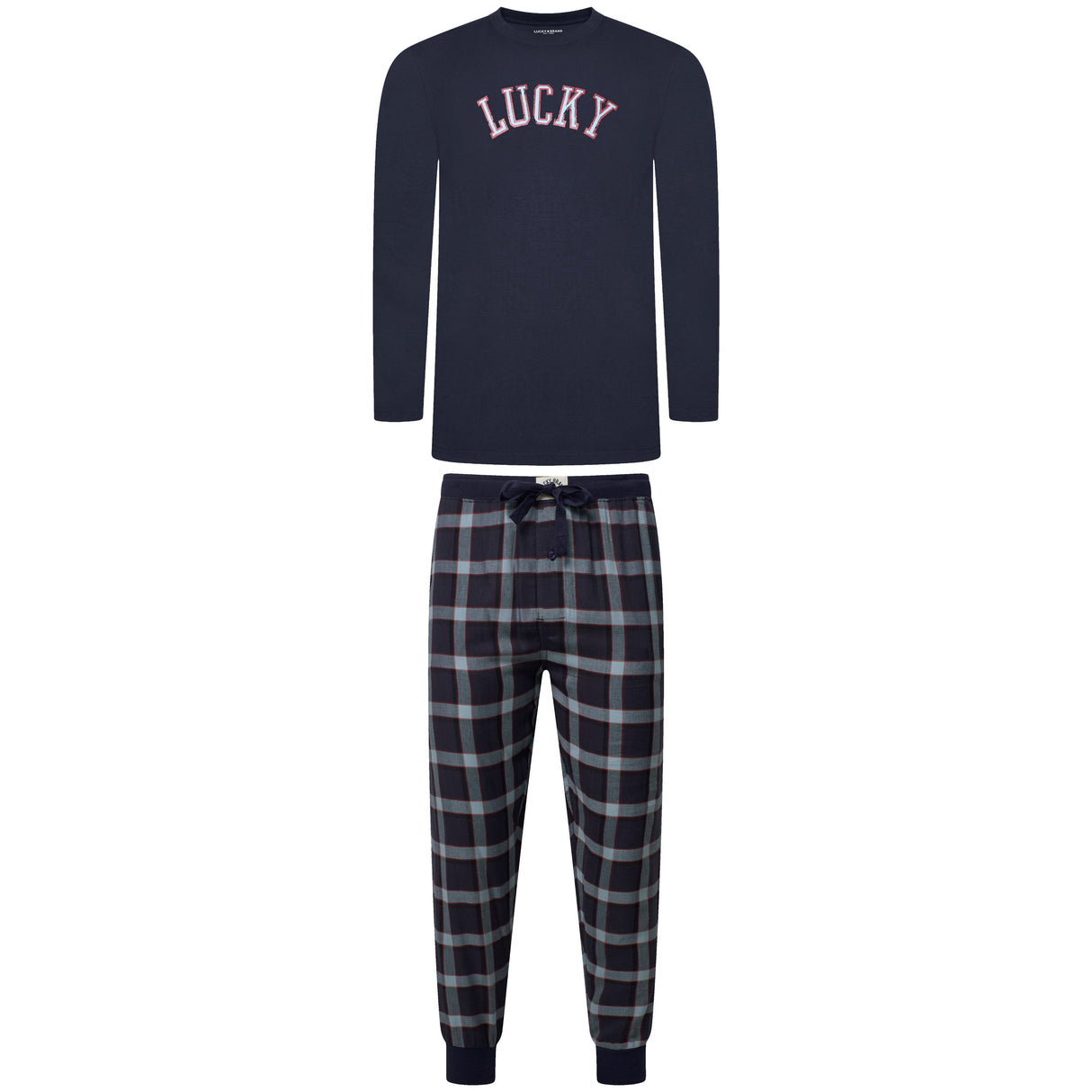 Lucky Brand Crew Neck & Closed Hem Flannel Pant Pyjama Set