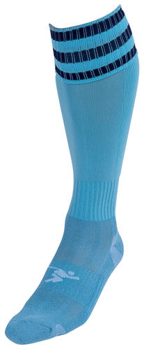 Precision 3 Stripe Pro Football Socks Junior - Sky/Navy (UK J12-2)