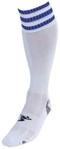 Precision 3 Stripe Pro Football Socks Junior - White/Royal (UK J12-2)