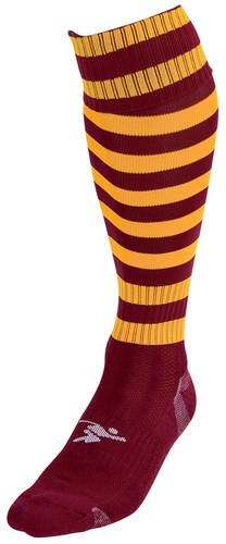 Precision Hooped Pro Football Socks Adult - Maroon/Amber (Size 7-11)