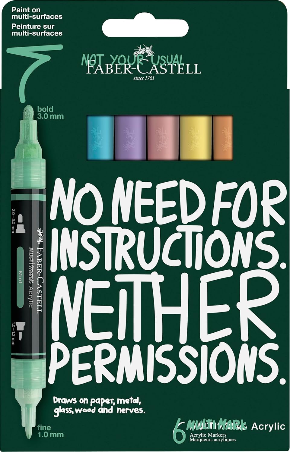 Faber-Castell Multimark Acrylic Dual Marker Pastel Colours (6pc)