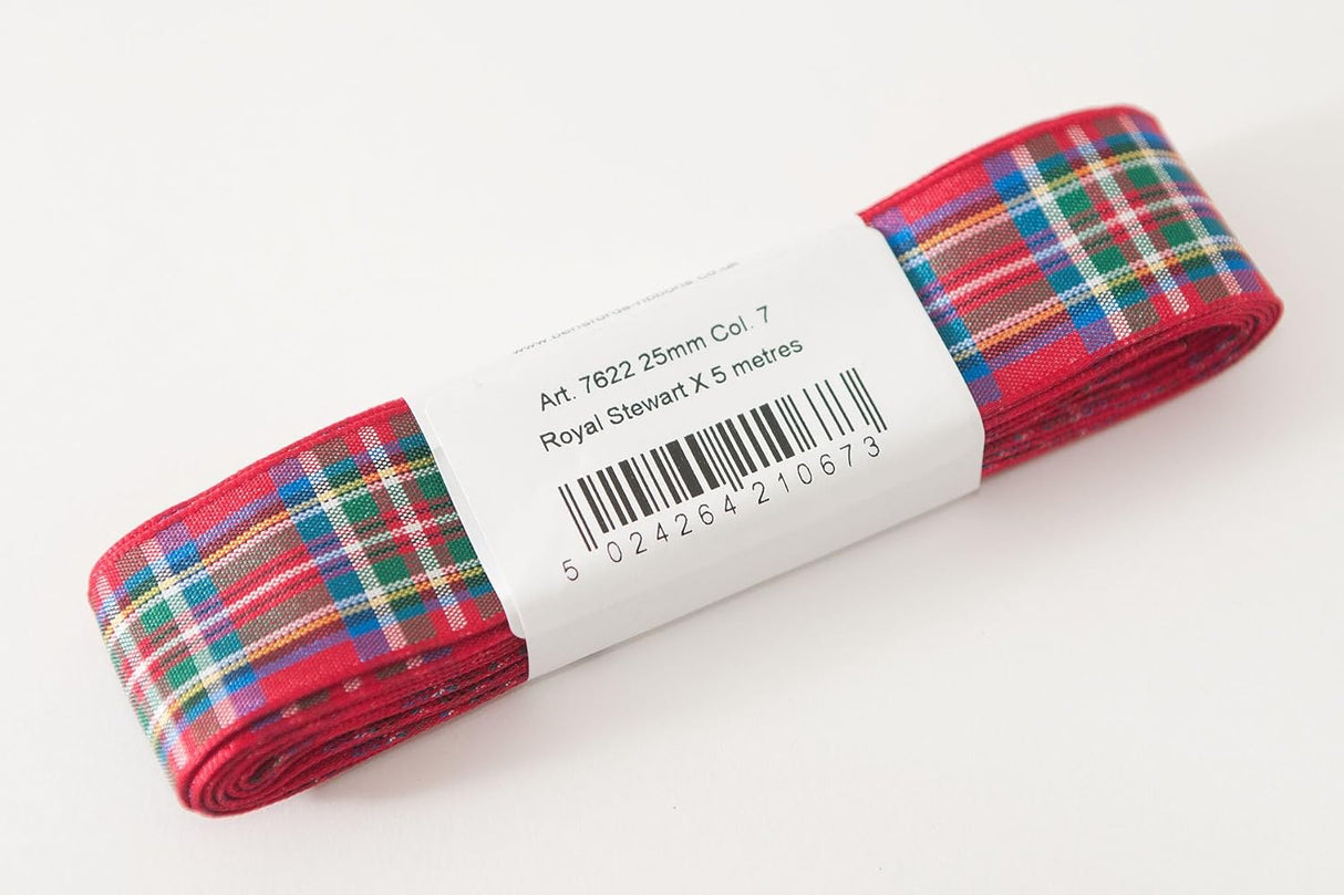 Berisfords Tartan Ribbon Pack 5m x 25mm Royal Stewart  (4pc)