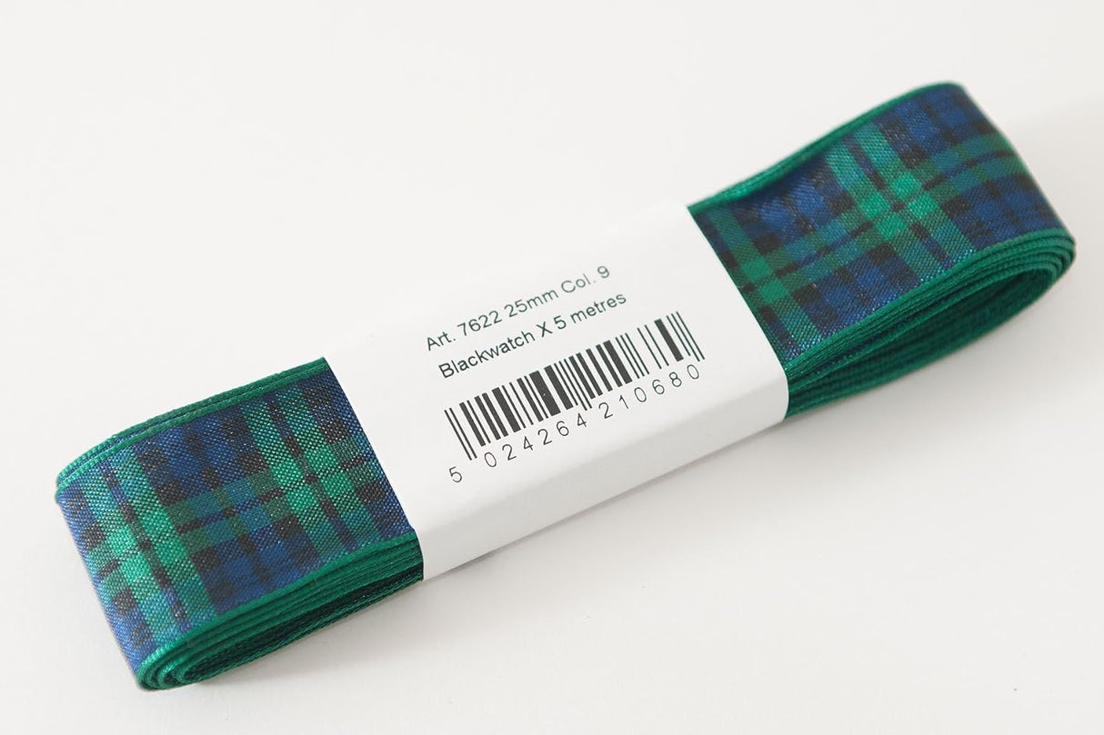 Berisfords Tartan Ribbon Pack 5m x 25mm Flower Of Scotland (4pc)