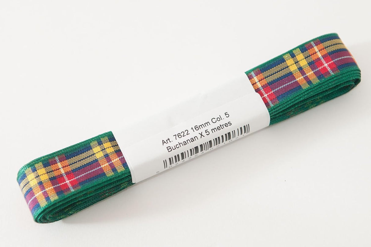 Berisfords Tartan Ribbon Pack 5m x 16mm Buchanan (4pc)