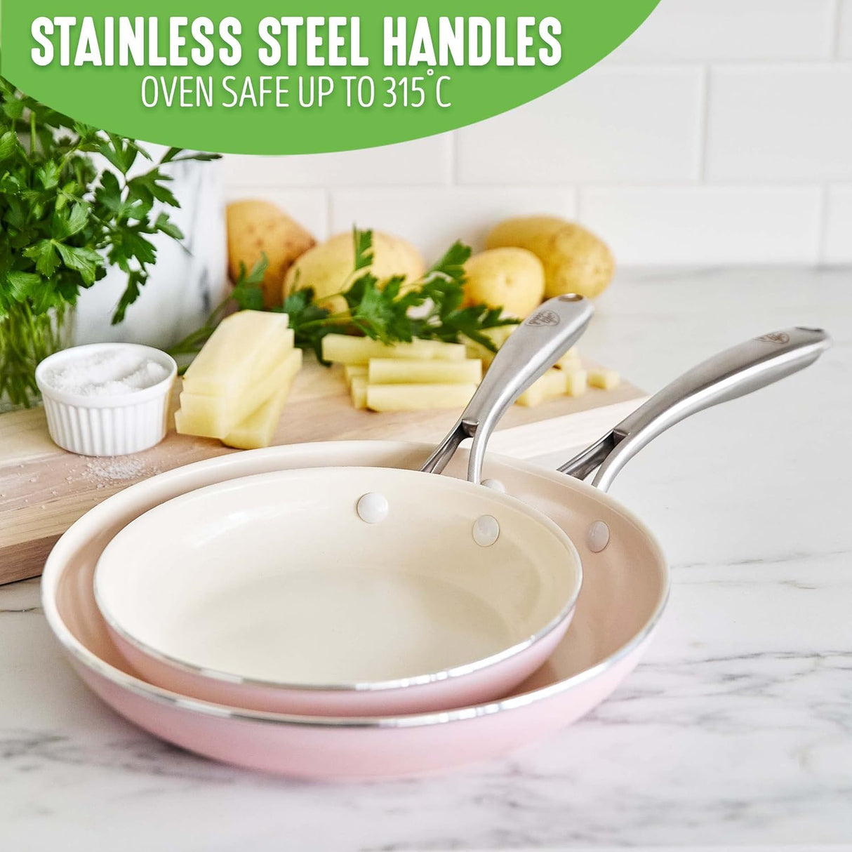 GreenLife Artizan 26cm & 20cm Frying Pan Set Ceramic Non-Stick (Pink)