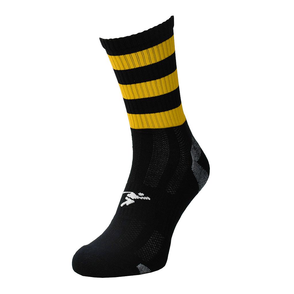 Precision Pro Hooped GAA Gaelic Mid Socks Junior - Black/Amber (Size 3-6)