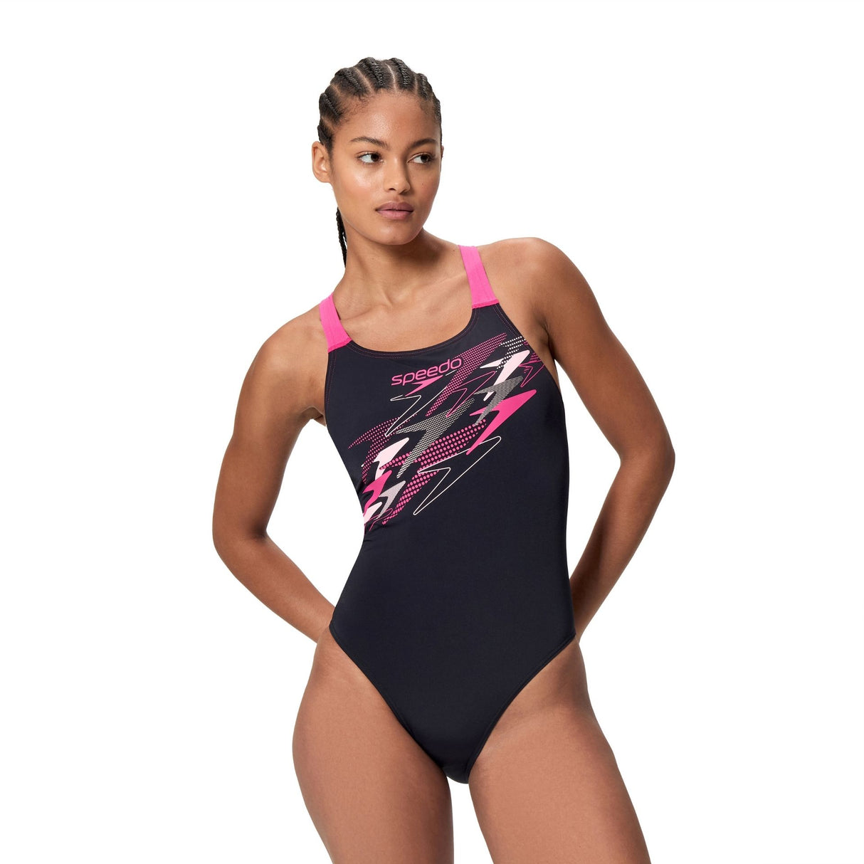 Speedo Medley Logo Womens Swimsuit - 38" Black/Pink