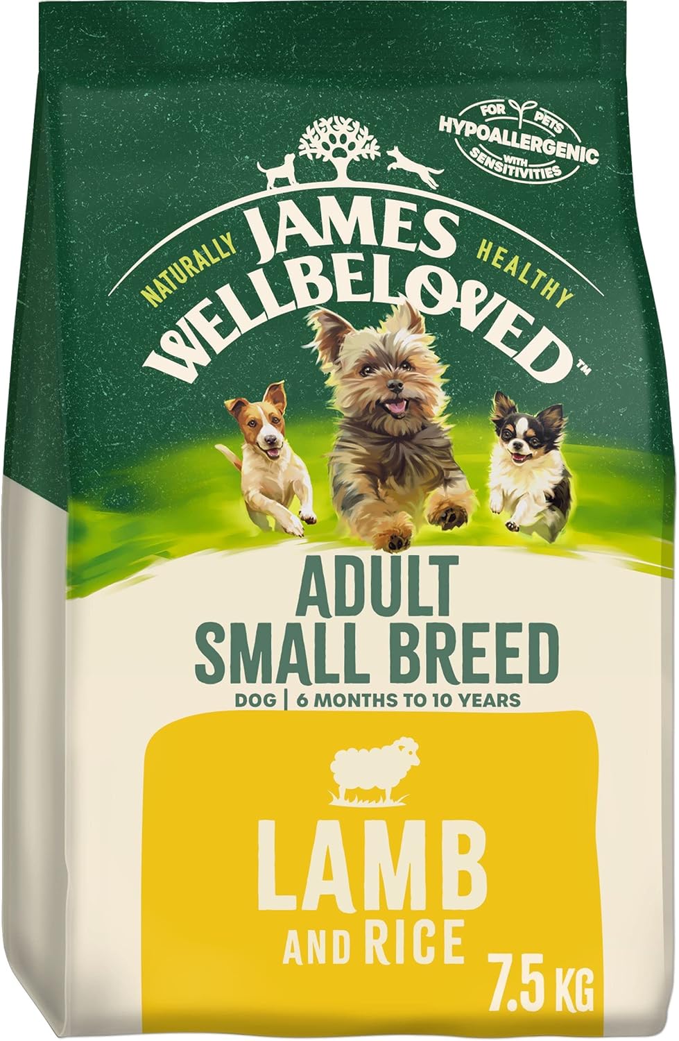 James Wellbeloved Adult Small Breed Dog Food - Lamb & Rice Kibble 7.5kg Bag