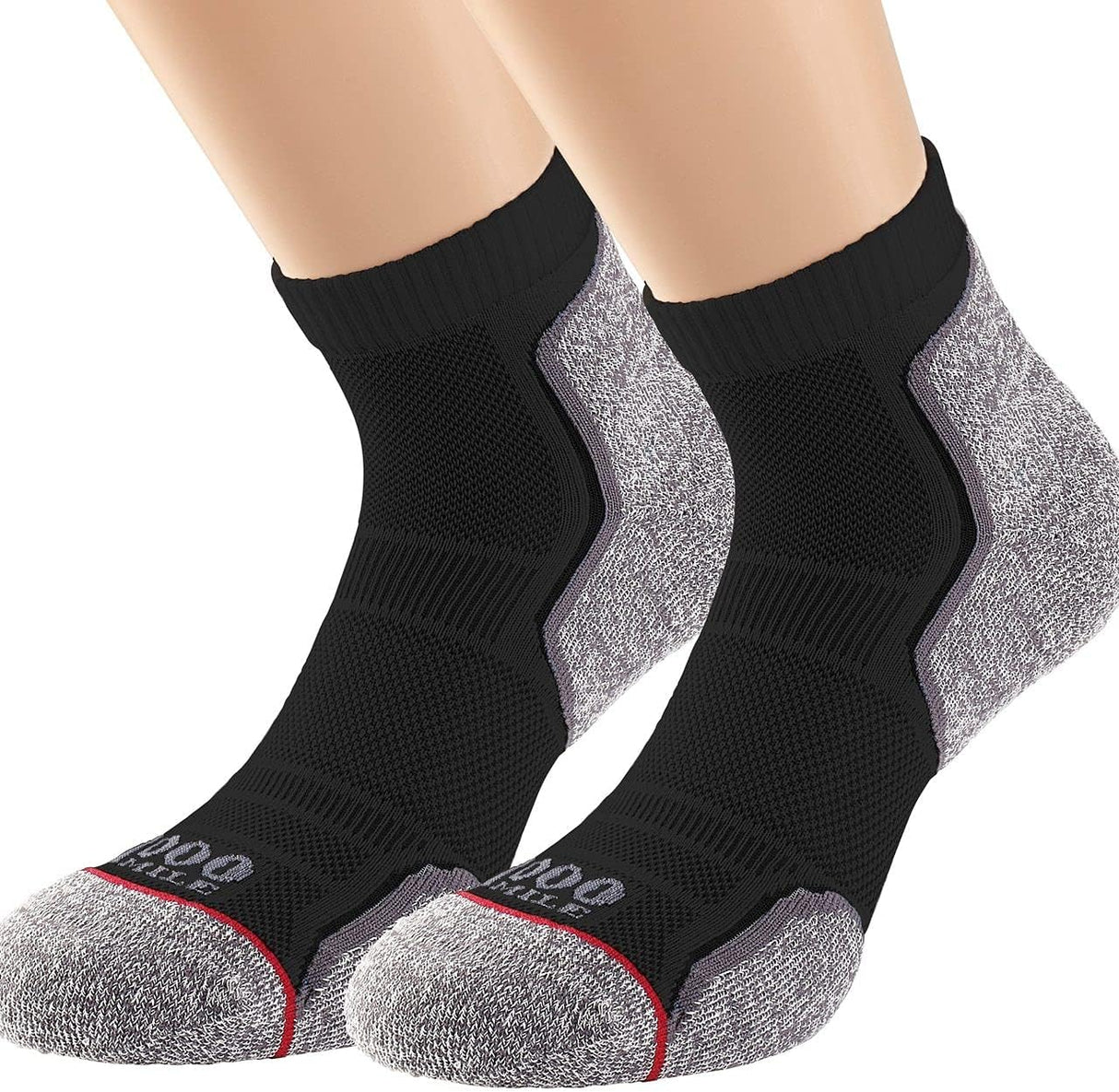 1000 Mile 2262 Run Anklet Repreve Socks Ladies (Twin Pack)  Black/Grey (M)