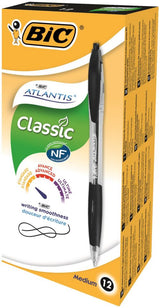 BIC Atlantis Retractable Ballpoint Pen 1.0mm Tip Black (12pk)
