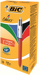 BIC 4 Colours Fine Ballpoint Pen 0.8mm Tip Red/White Barrel Black/Blue/Green/Red Ink (12pk)