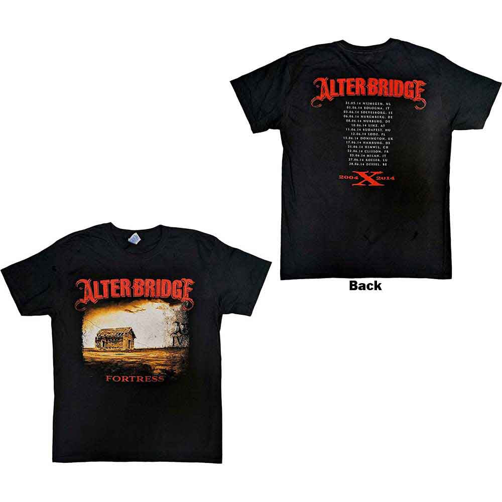 Alter Bridge Unisex T-Shirt Fortress 2014 Tour Dates (Back Print) Black (L)