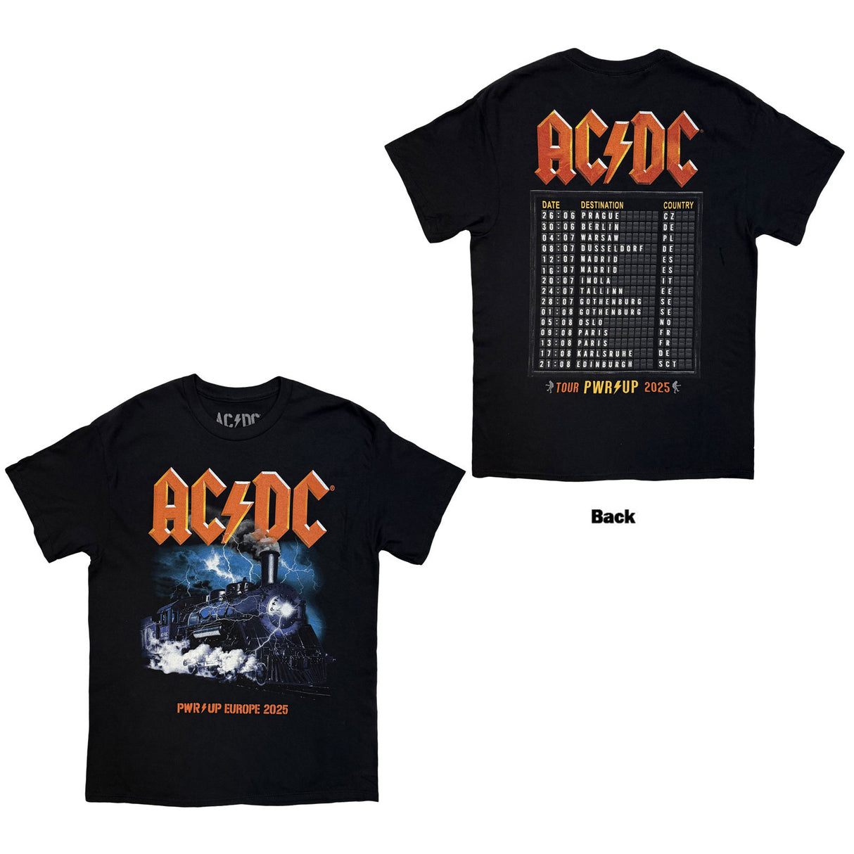 AC/DC Unisex T-Shirt Train EU Tour '25 (Back Print & Ex-Tour) Black (S)