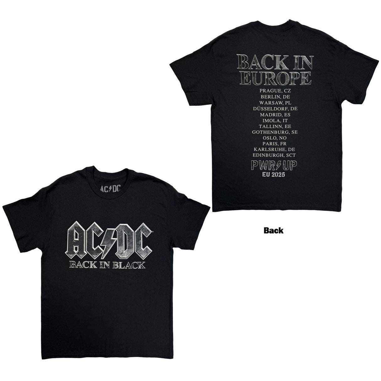 AC/DC Unisex T-Shirt Back In Black EU Tour '25 (Back Print & Ex-Tour) Black (L)