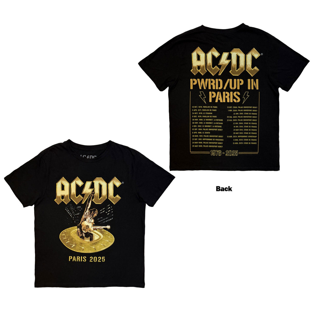 AC/DC Unisex T-Shirt PWR'D-UP Paris EU Tour '25 (Back Print) Black (M)