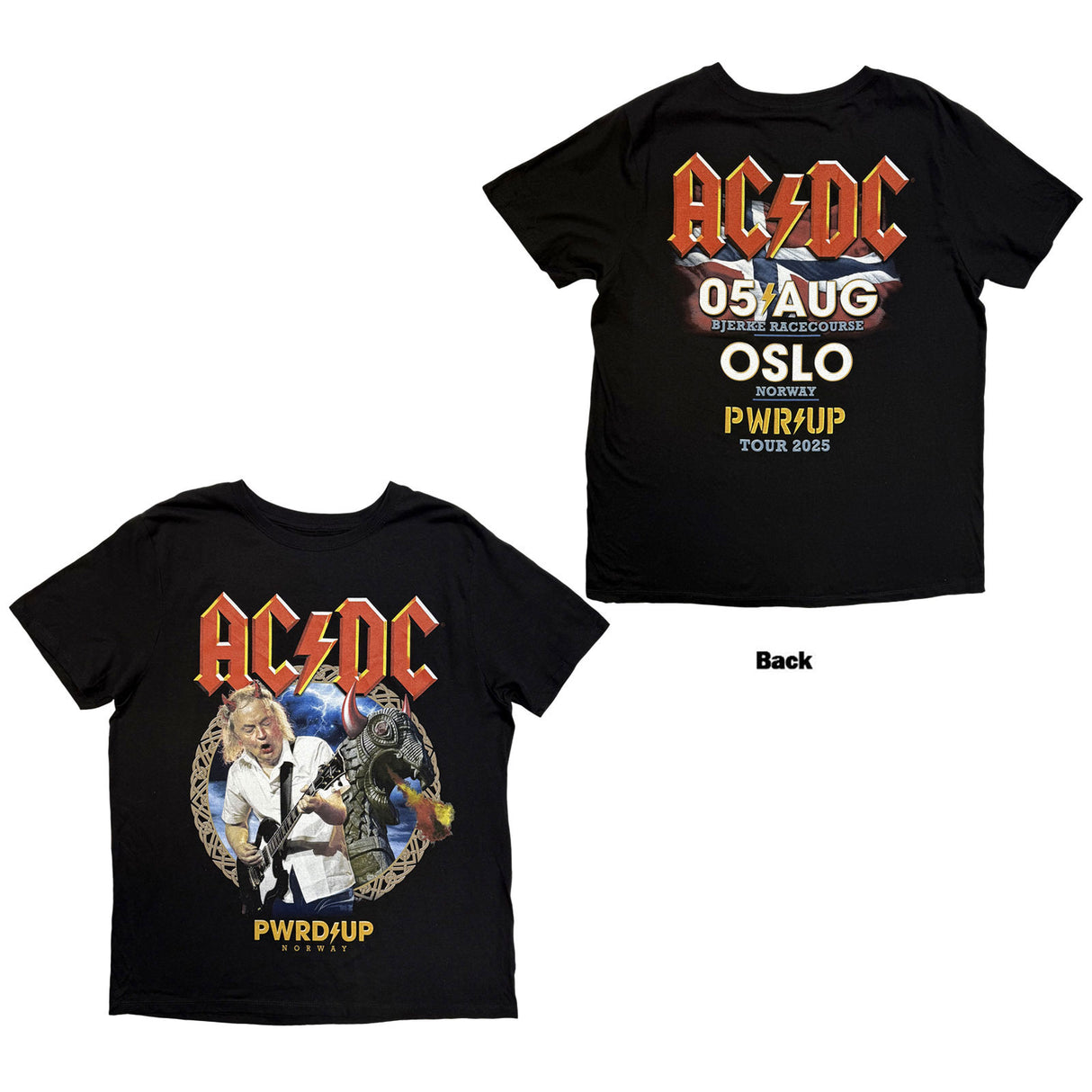 AC/DC Unisex T-Shirt: PWR'D-UP Norway EU Tour '25 (Back Print) Black (S)