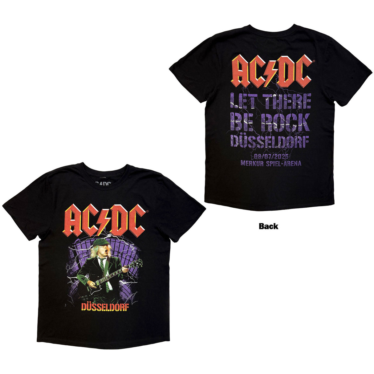 AC/DC Unisex T-Shirt Let There Be Rock Dusseldorf EU Tour 25 (Back) Black (M)