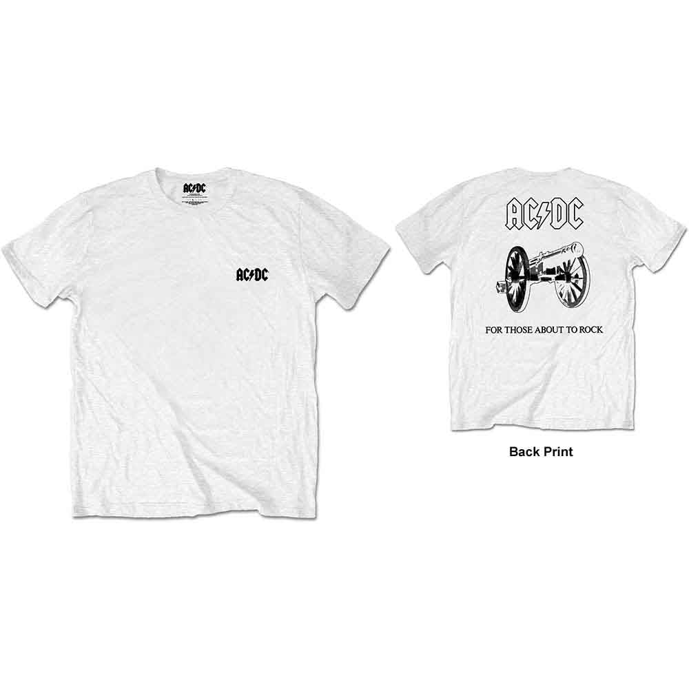 AC/DC Unisex T-Shirt About To Rock (Back Print) White Retail Pack (L)