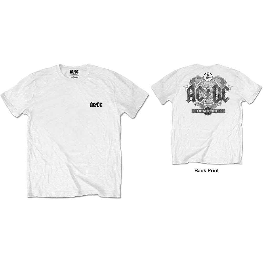 AC/DC Unisex T-Shirt Black Ice (Back Print) White Retail Pack (L)