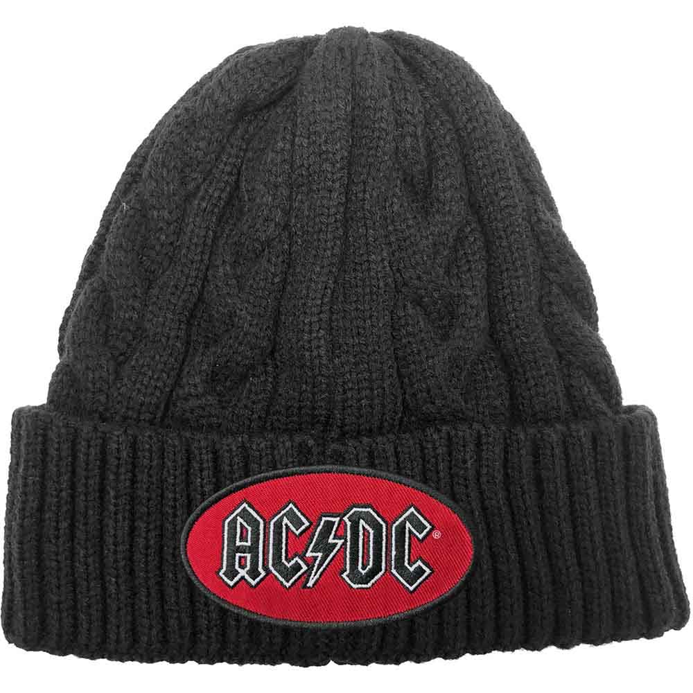 AC/DC Unisex Beanie: Oval Logo (Cable-Knit) Black