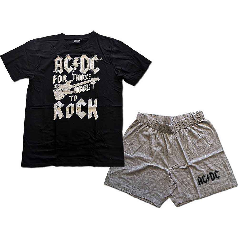 AC/DC Unisex Summer Pyjamas FTATR Guitar Black (L)
