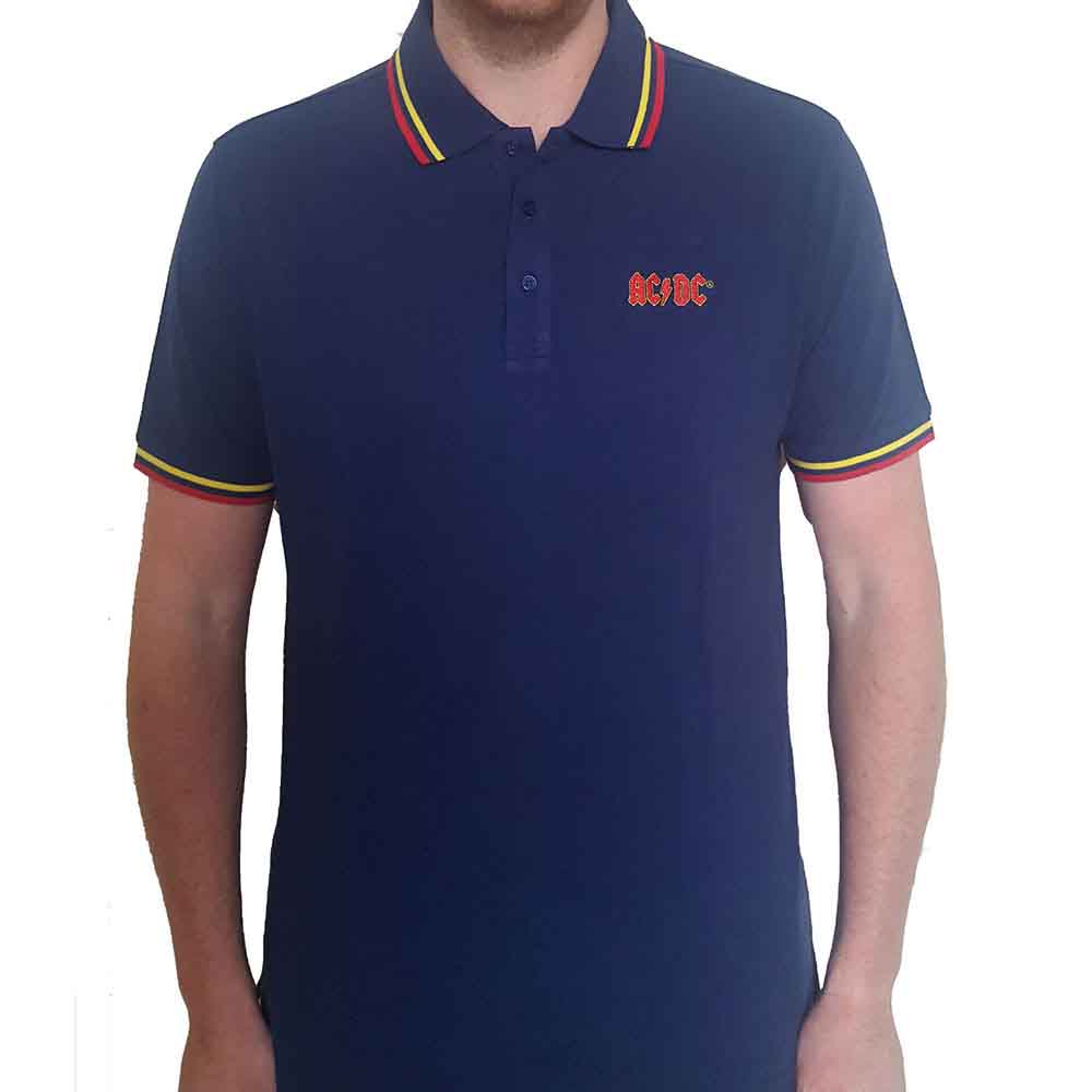 AC/DC Unisex Polo Shirt Short Sleeves Classic Logo Blue (XXl)