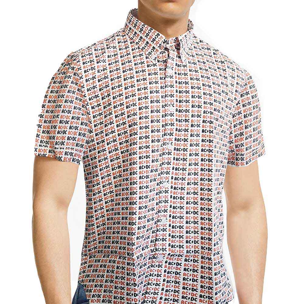 AC/DC Unisex Casual Shirt Short Sleeves White with Repeated Red/White Logo (XL)