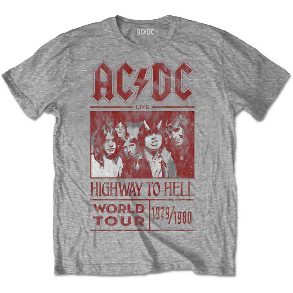 AC/DC Unisex T-Shirt Grey Highway to Hell World Tour 1979/1980  Back Print (S)