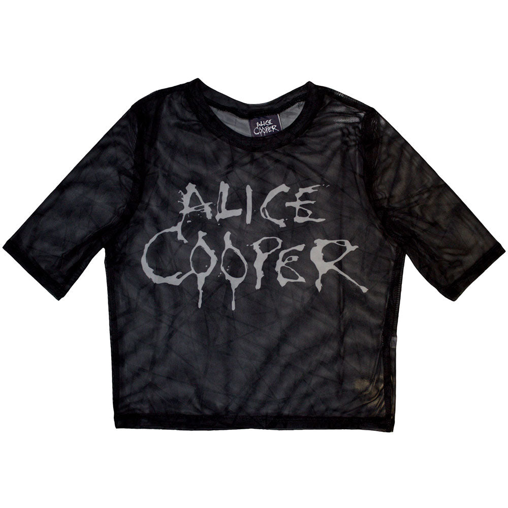 Alice Cooper Ladies Crop Top Dripping Logo (Mesh) Black (XXL)