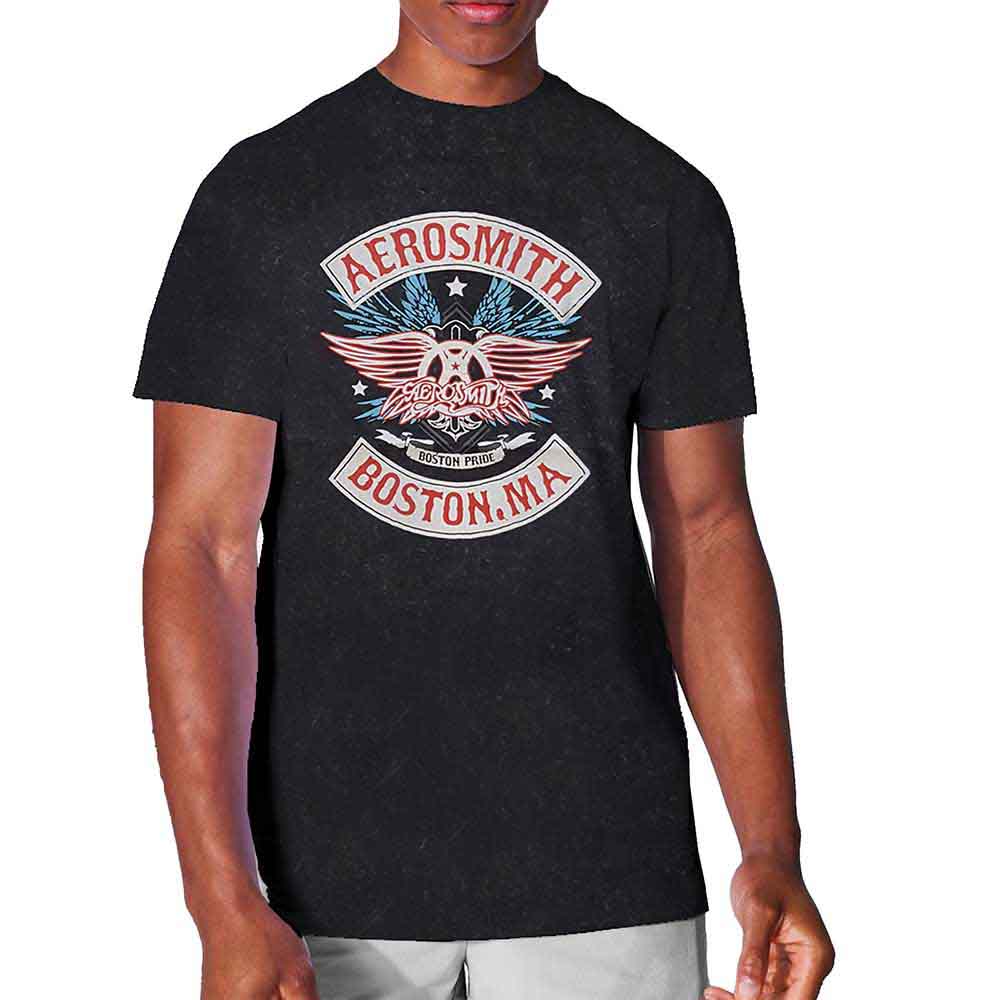 Aerosmith Unisex T-Shirt (Snow Wash: Boston Pride Black (XL)