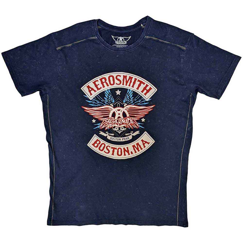 Aerosmith Unisex T-Shirt (Snow Wash) Boston Pride Navy Blue (XL)