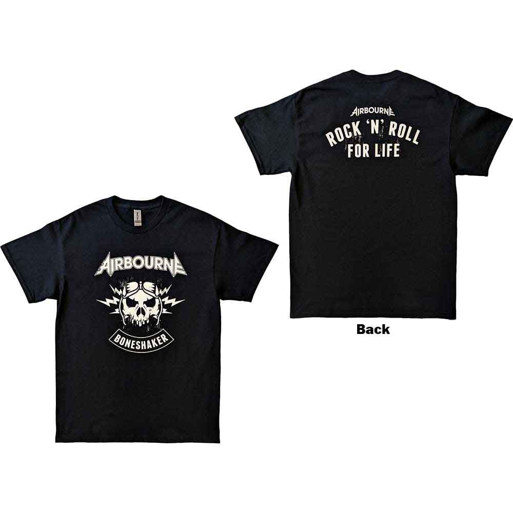 Airbourne Unisex T-Shirt R 'n' R Boneshaker (Back Print) Black (XL)